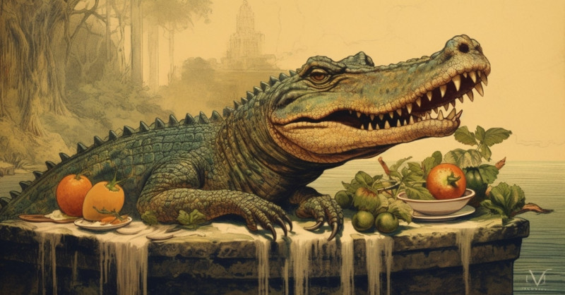 Аллигатор ест