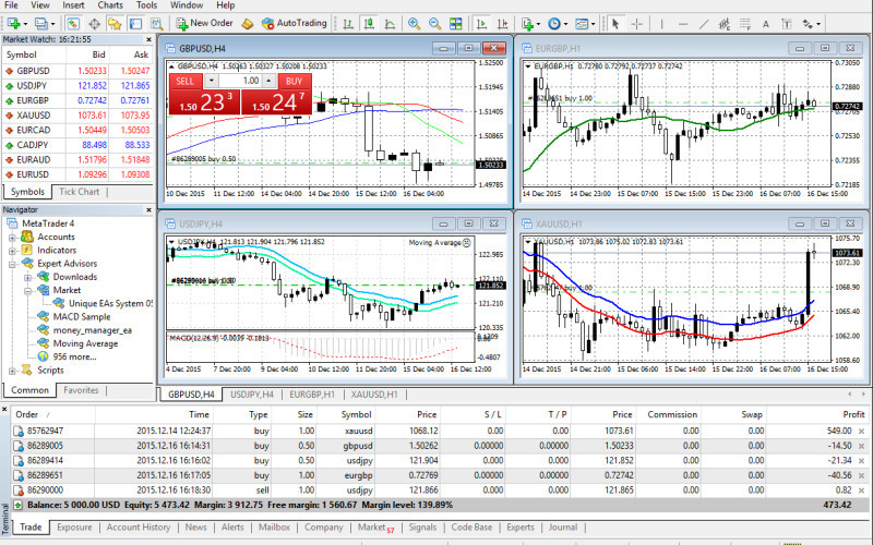 The MetaTrader 4 trading platform in the demo version is no different from the real one