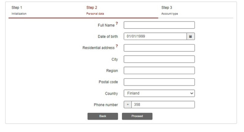 Specifying personal data when registering with InstaForex