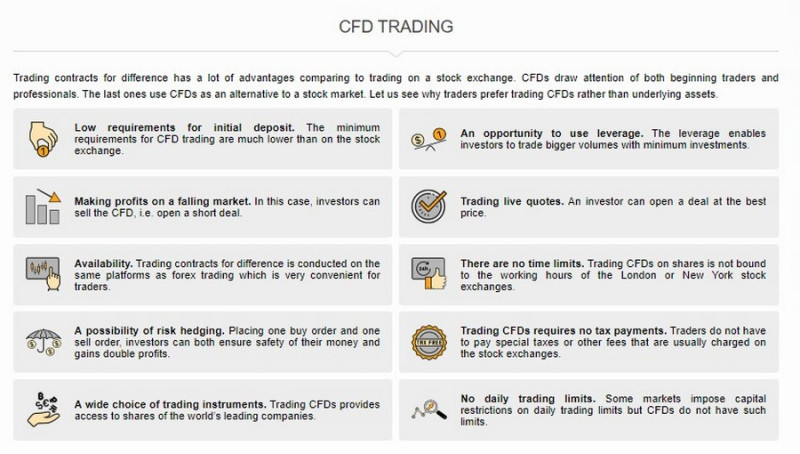 Торговля CFD с ИнстаФорекс имеет ряд преимуществ по сравнению с фондовой биржей
