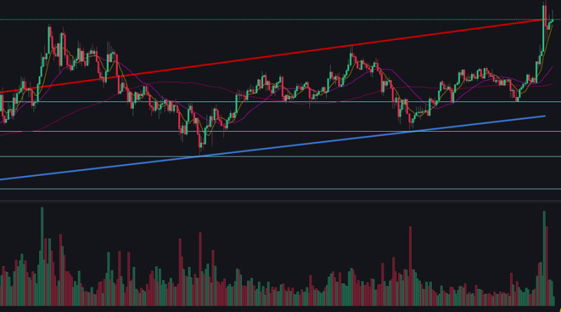 Trading cryptocurrencies with the trend involves using volume indicators, Stochastic RSI, MACD, and Moving Average.