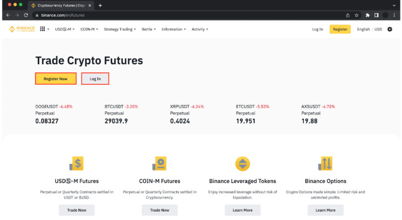 The illustration shows what the main window of the Binance Futures exchange for trading cryptocurrencies looks like