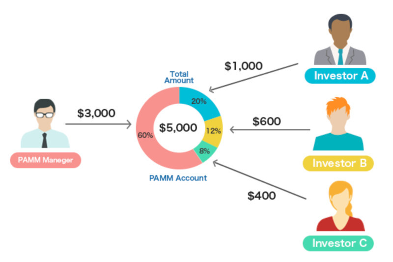 The image demonstrates how the PAMM investment system works.