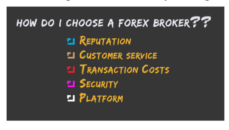 The illustration showcases the key factors to consider when selecting a brokerage company.