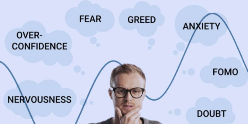 The image demonstrates the main emotions that affect a trader