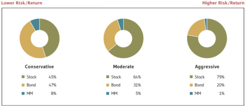 The image shows different types of investment portfolios depending on the level of risk.