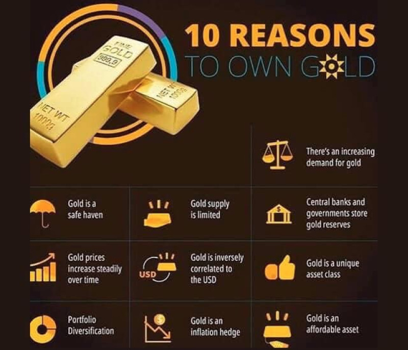 The image outlines the main reasons to invest in gold.