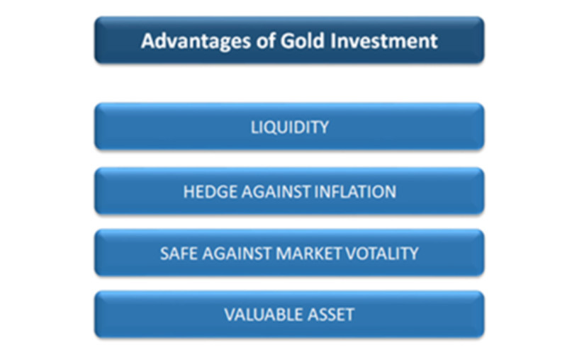 The image highlights the key benefits of investing in gold.