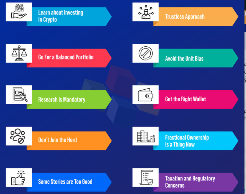 The image provides some tips on handling cryptocurrency for beginners.