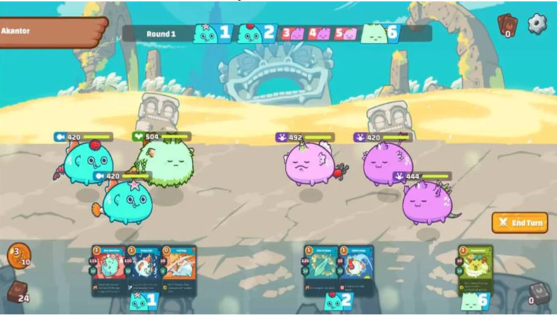 The image shows how the battles in the Axie Infinity game play out