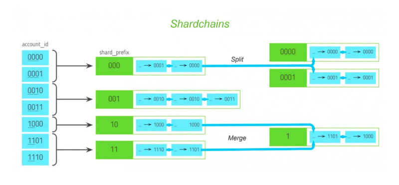 на изображении демонстрируется технология «бесконечного шардинга», которая используется в сети TON