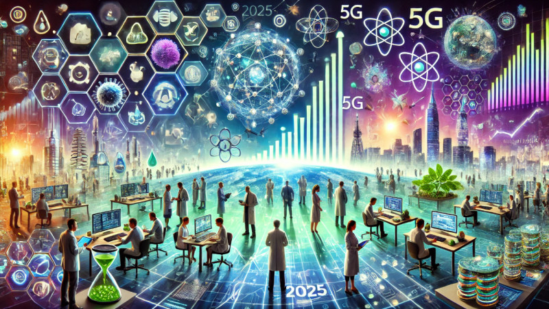 Футуристическая сцена с визуализациями ключевых технологий