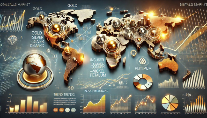 Карта мира с иконками металлов, графиками трендов